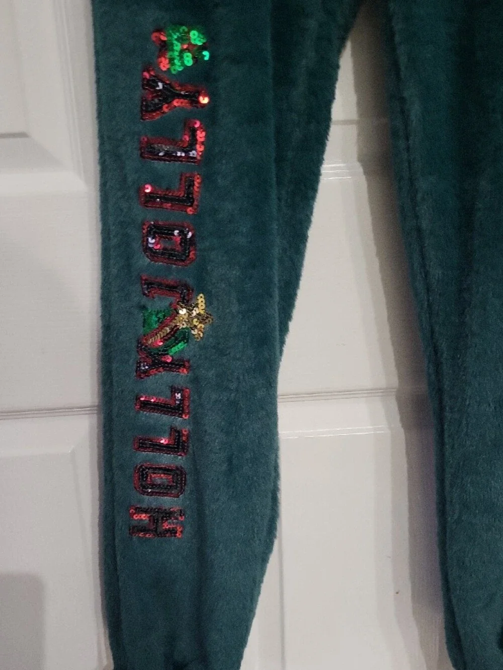 No Boundaries Teal Plush Joggers with Sequin Bear Accent